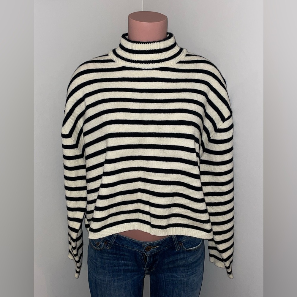 Cider Striped High Neck Oversized Crop Sweater Curve & Plus 1XL